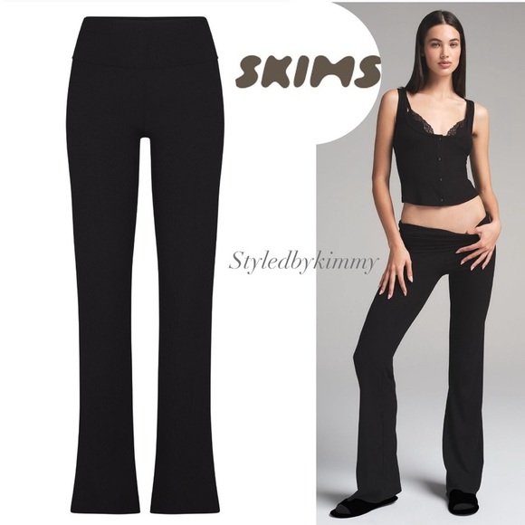 SKIMS SOFT LOUNGE FOLDOVER PANT S NEW NWT ONYX BLACK - Picture 1 of 6